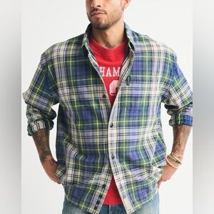 Abercrombie & Fitch Plaid Button-Up Shirt, Red/White/Blue, Size M (Muscle)